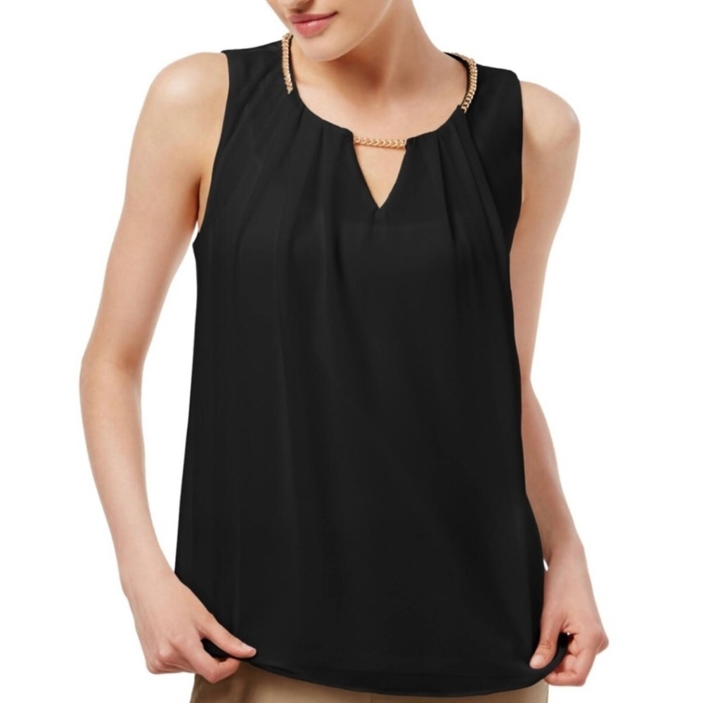 Calvin Klein Black Sleeveless Pleated Blouse Size L
